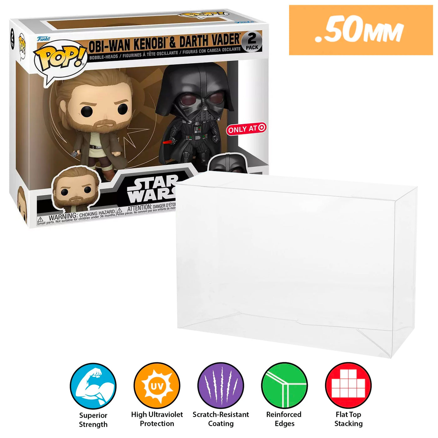 obi-wan kenobi darth vader 2 pack best funko pop protectors thick strong uv scratch flat top stack vinyl display geek plastic shield vaulted eco armor fits collect protect display case kollector protector