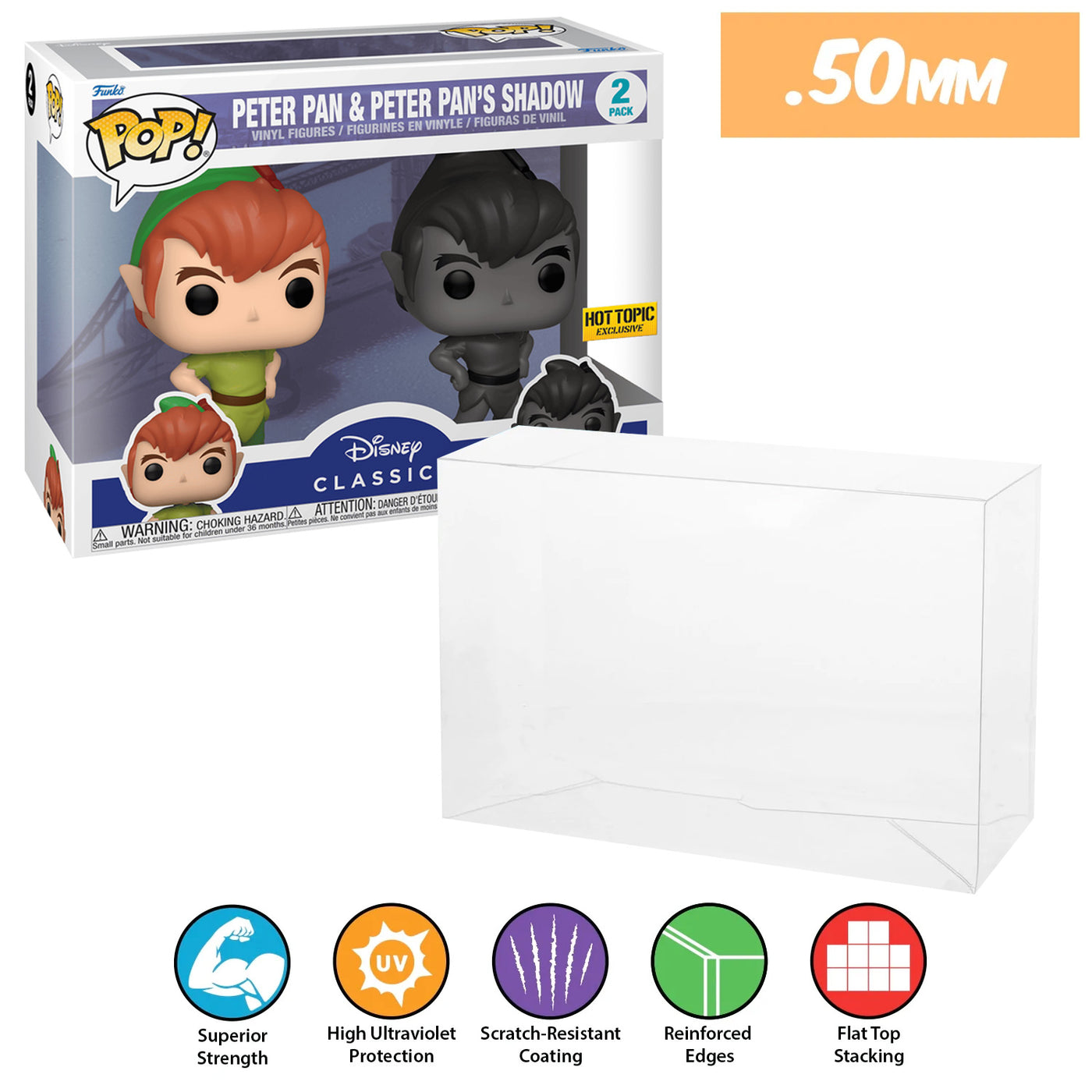 peter pan and peter pans shadow 2 pack best funko pop protectors thick strong uv scratch flat top stack vinyl display geek plastic shield vaulted eco armor fits collect protect display case kollector protector