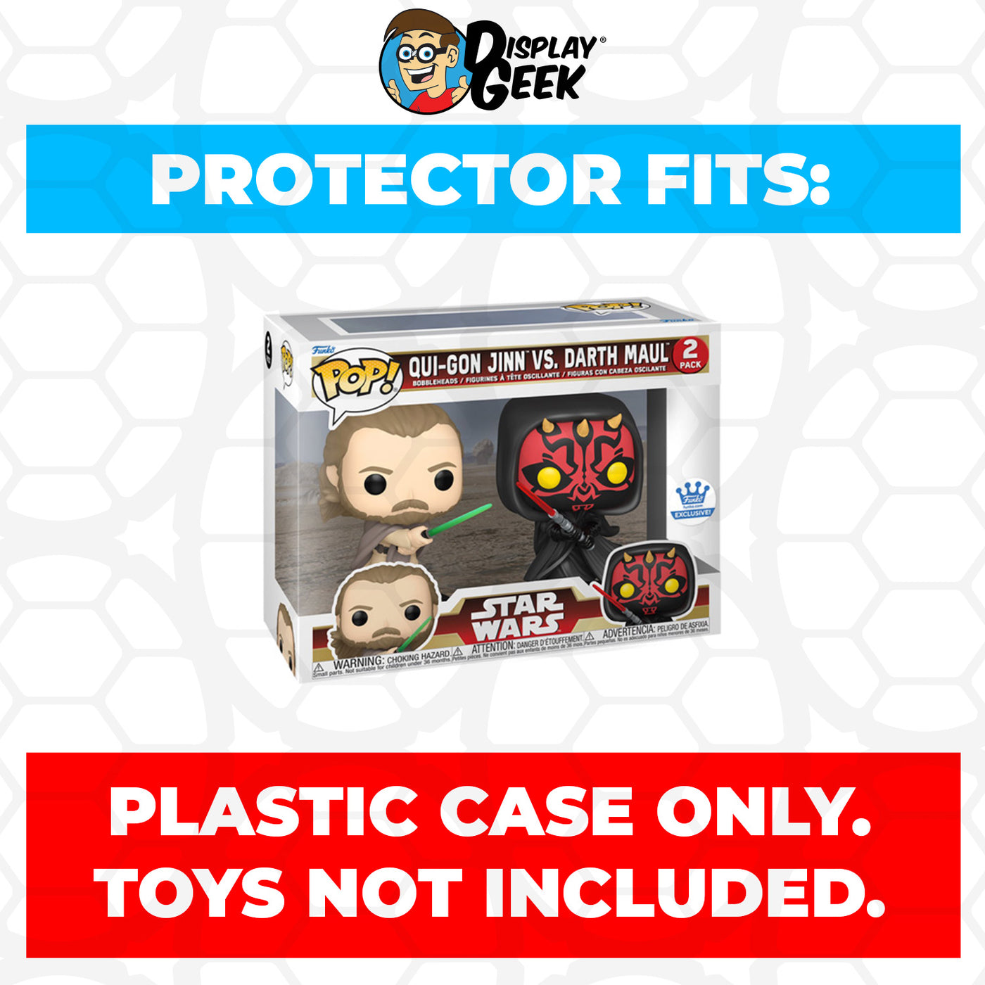 Pop Protector for 2 Pack Qui-Gon Jinn vs Darth Maul Funko Pop on The Protector Guide App by Display Geek