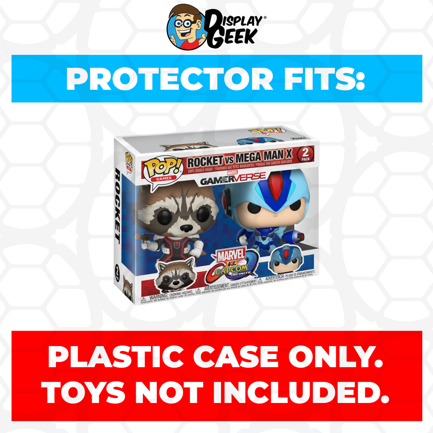 Pop Protector for 2 Pack Rocket Raccoon vs Mega Man X Funko Pop on The Protector Guide App by Display Geek