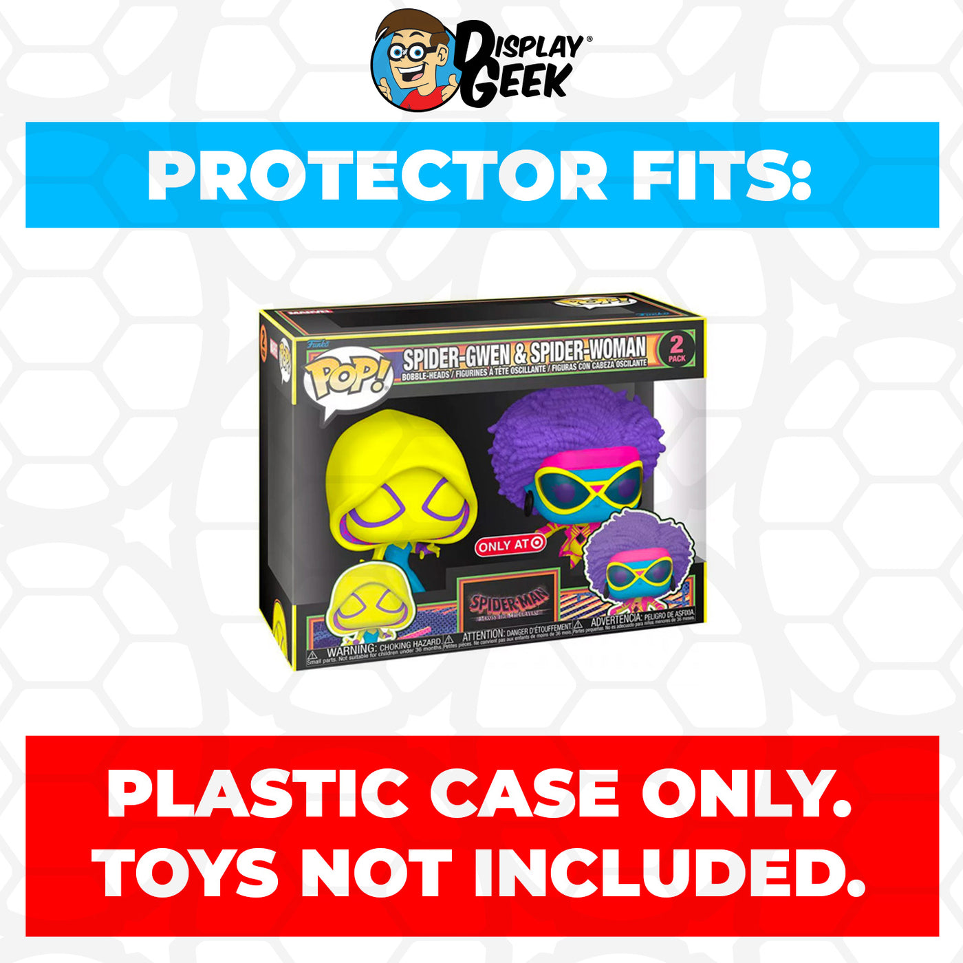 Pop Protector for 2 Pack Spider-Gwen & Spider-Woman Blacklight Funko Pop on The Protector Guide App by Display Geek