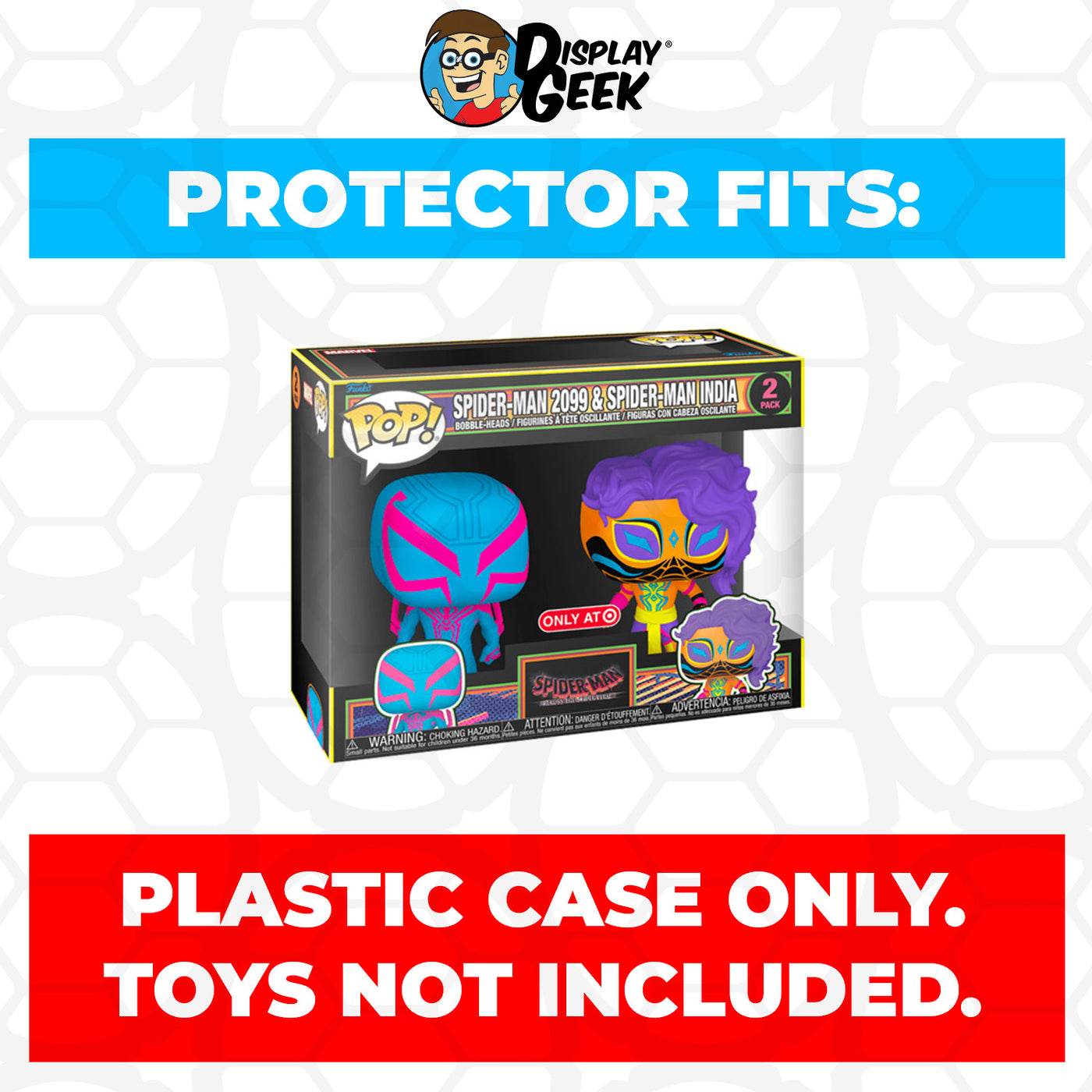 Pop Protector for 2 Pack Spider-Man 2099 & Spider-Man India Blacklight Funko Pop on The Protector Guide App by Display Geek