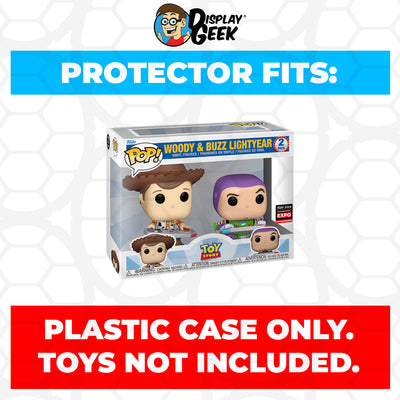 Pop Protector for 2 Pack Toy Story Woody & Buzz Lightyear C2E2 Expo Funko Pop on The Protector Guide App by Display Geek