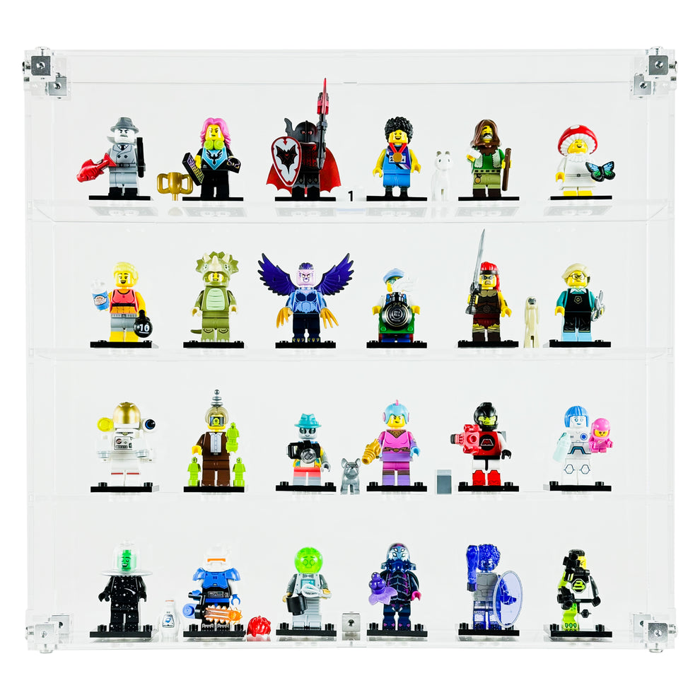 LEGO Minifigures - Wall Mount Display Case for 24 LEGO Minifigures (Acrylic) 3mm thick (12h x 13w x 2d) by Display Geek Flying Box 3mm thick dust and dirt protection