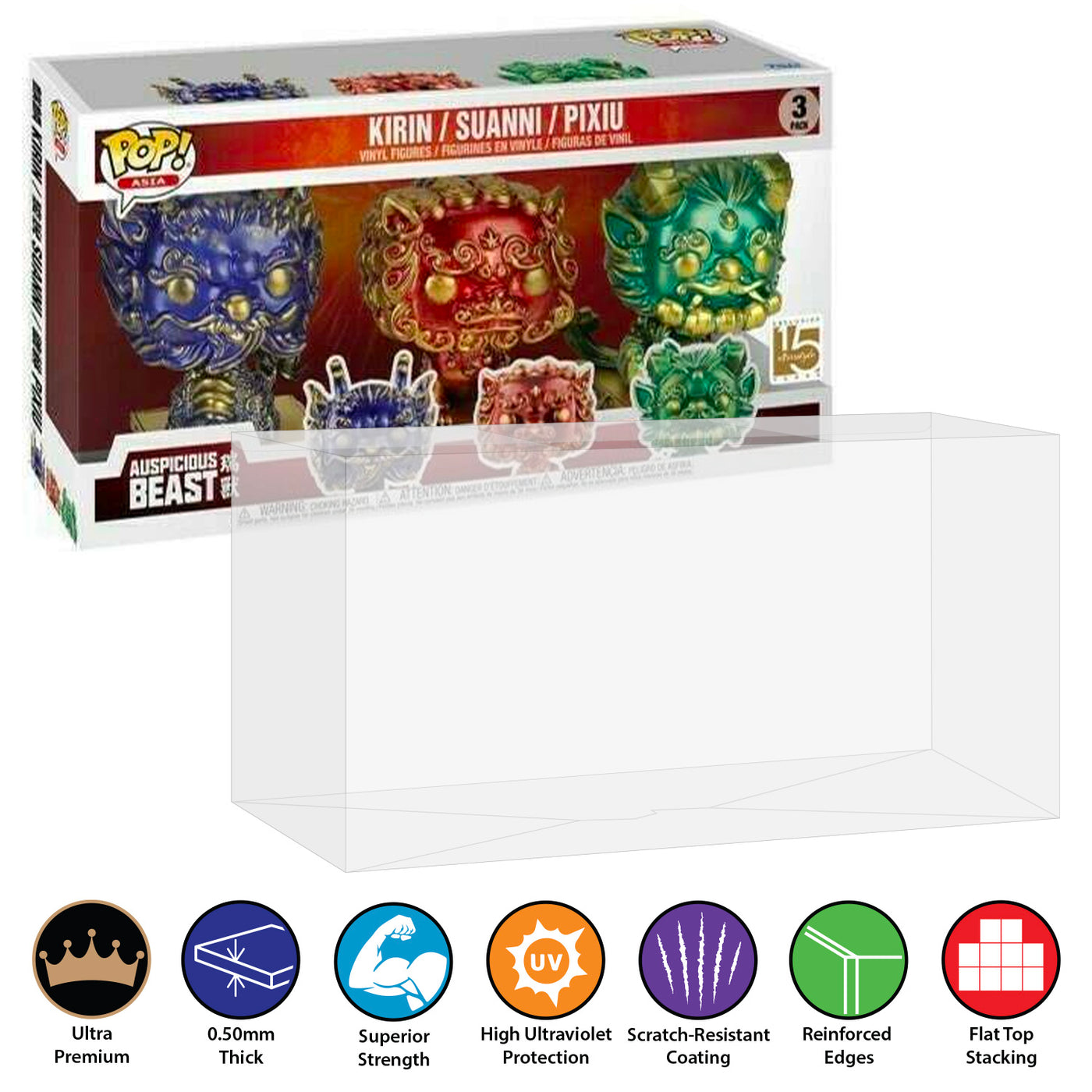 pop protector for 3 pack auspicious beast kirin suanni pixiu pop asia best funko pop protectors thick strong uv scratch flat top stack vinyl display geek plastic shield vaulted eco armor fits collect protect display case kollector protector
