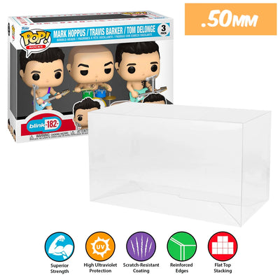 Blink 182 Mark Hoppus Travis Barker Tom Delonge 3 pack best funko pop protectors thick strong uv scratch flat top stack vinyl display geek plastic shield vaulted eco armor fits collect protect display case kollector protector