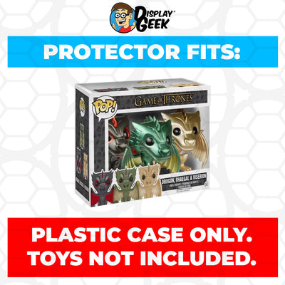 Pop Protector for 3 Pack Drogon, Rhaegal & Viserion Metallic Funko Pop on The Protector Guide App by Display Geek