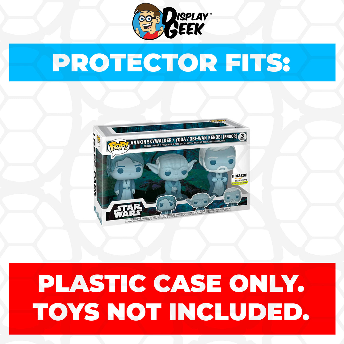 Pop Protector for 3 Pack Anakin Skywalker, Yoda & Obi-Wan Kenobi Glow Funko Pop on The Protector Guide App by Display Geek