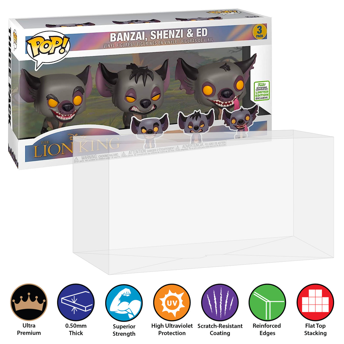 pop protector for 3 pack lion king hyena banzai shenzi ed eccc best funko pop protectors thick strong uv scratch flat top stack vinyl display geek plastic shield vaulted eco armor fits collect protect display case kollector protector