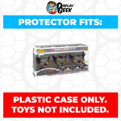 Pop Protector for 3 Pack Banzai, Shenzi & Ed Hyena ECCC Funko Pop on The Protector Guide App by Display Geek