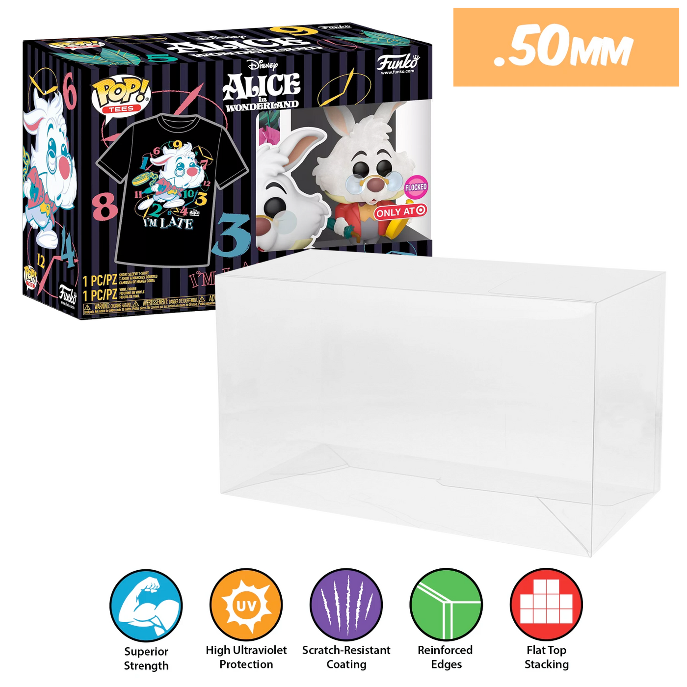 pop & tee alice in wonderland rabbit flocked best funko pop protectors thick strong uv scratch flat top stack vinyl display geek plastic shield vaulted eco armor fits collect protect display case kollector protector