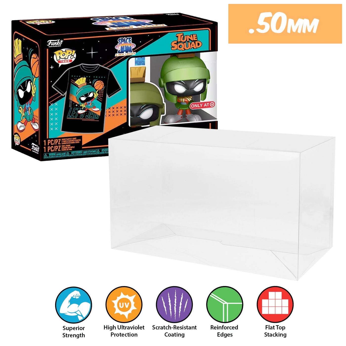 pop & tee marvin the martian best funko pop protectors thick strong uv scratch flat top stack vinyl display geek plastic shield vaulted eco armor fits collect protect display case kollector protector