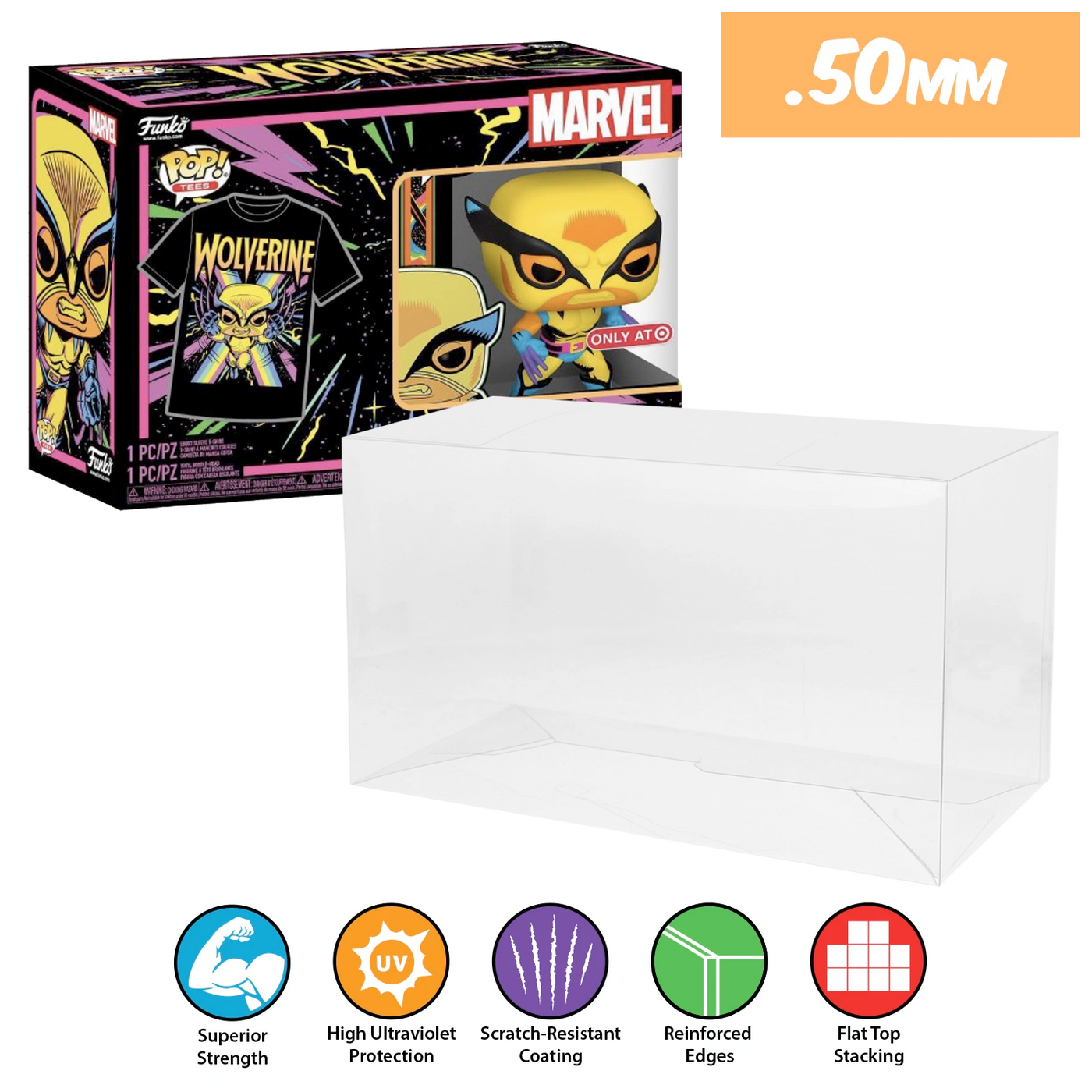 pop & tee wolverine blacklight best funko pop protectors thick strong uv scratch flat top stack vinyl display geek plastic shield vaulted eco armor fits collect protect display case kollector protector