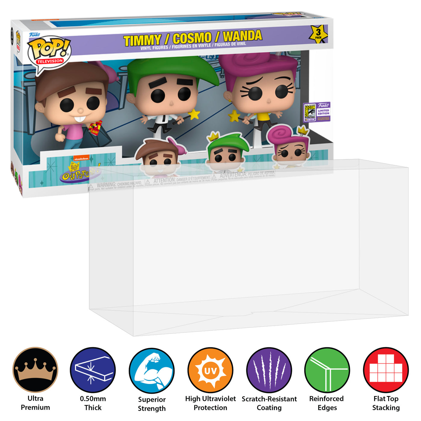 pop protector for 3 pack fairly oddparents timmy turner cosmo wanda sdcc best funko pop protectors thick strong uv scratch flat top stack vinyl display geek plastic shield vaulted eco armor fits collect protect display case kollector protector