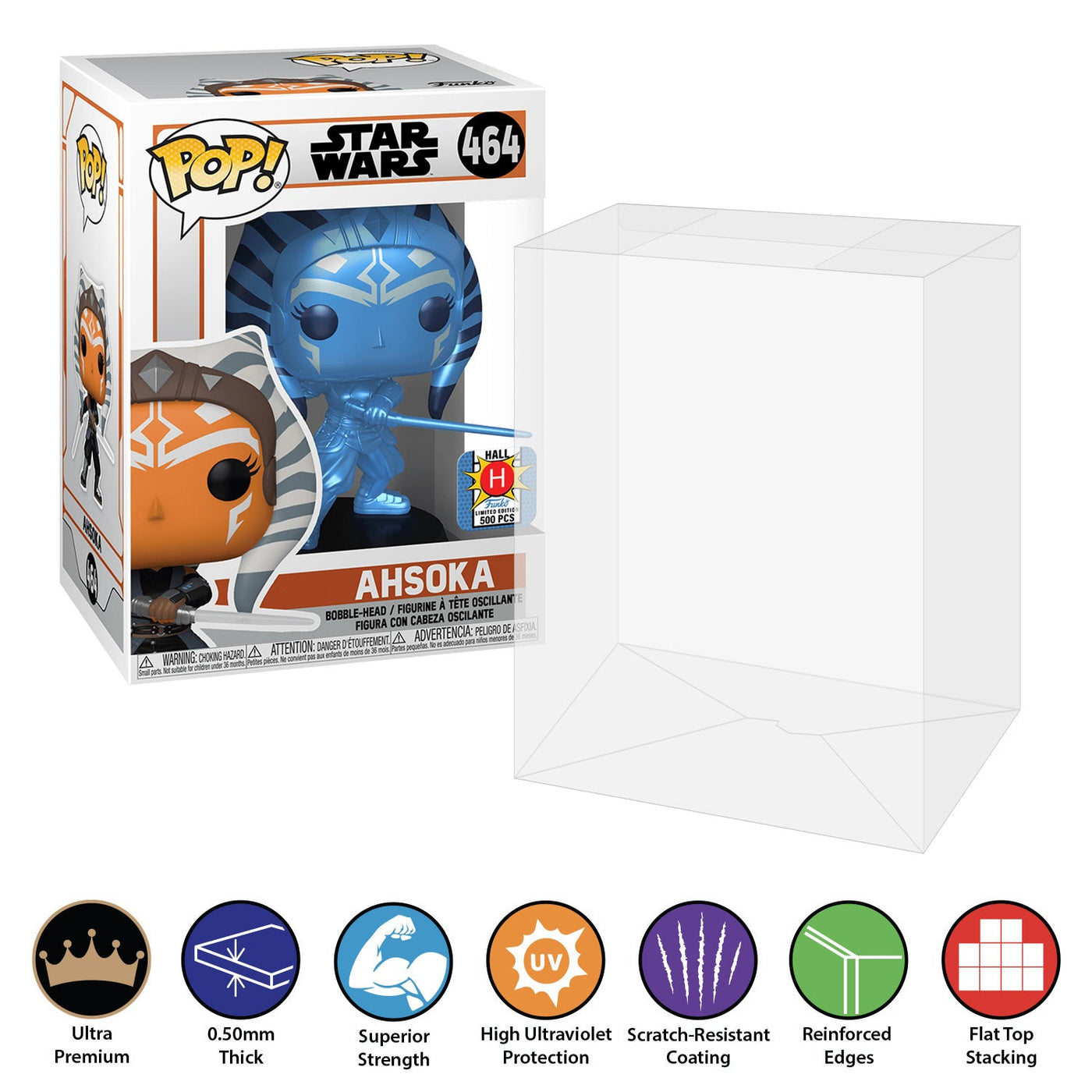 funko pop ahsoka hall h protector thick strong 50mm uv scratch flat top stack vinyl 4 inch standard plastic shield vaulted eco armor fits collect protect display geek case kollector protector