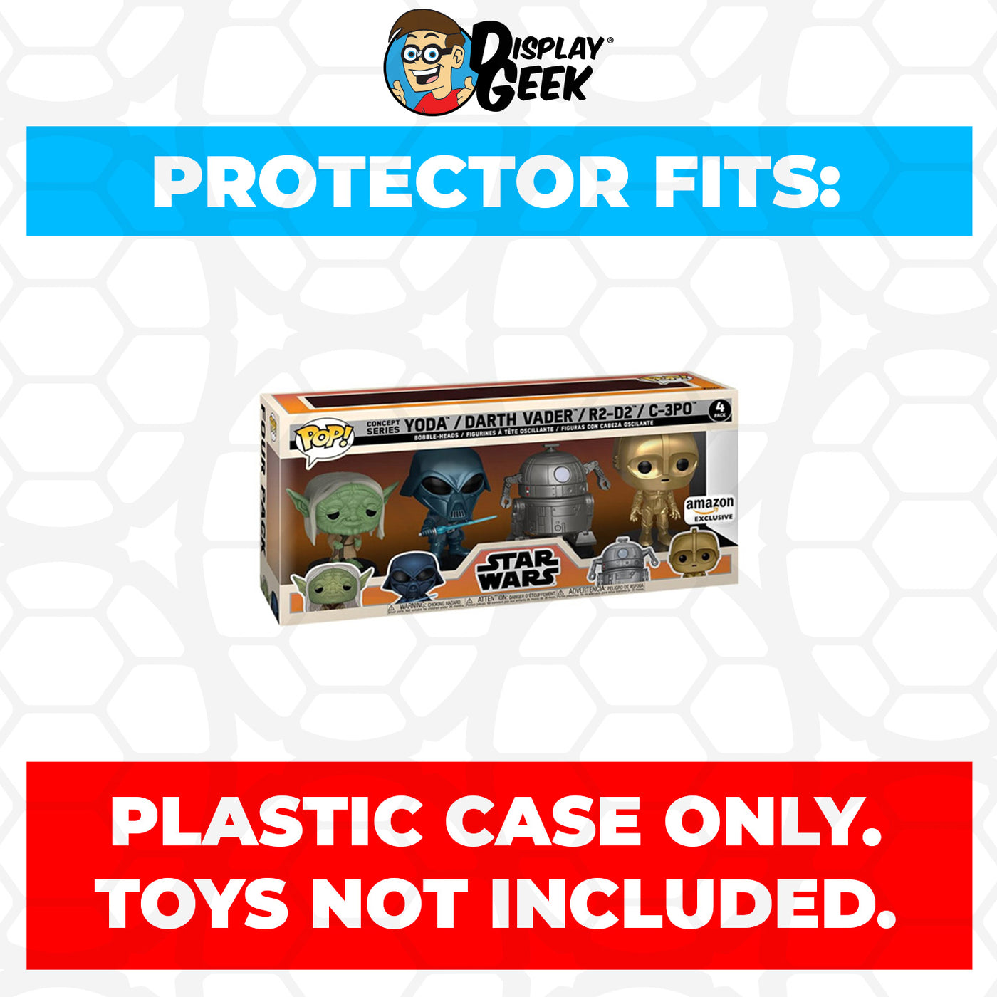 Pop Protector for 4 Pack Concept Series Yoda, Darth Vader, R2-D2 & C-3PO Funko Pop on The Protector Guide App by Display Geek