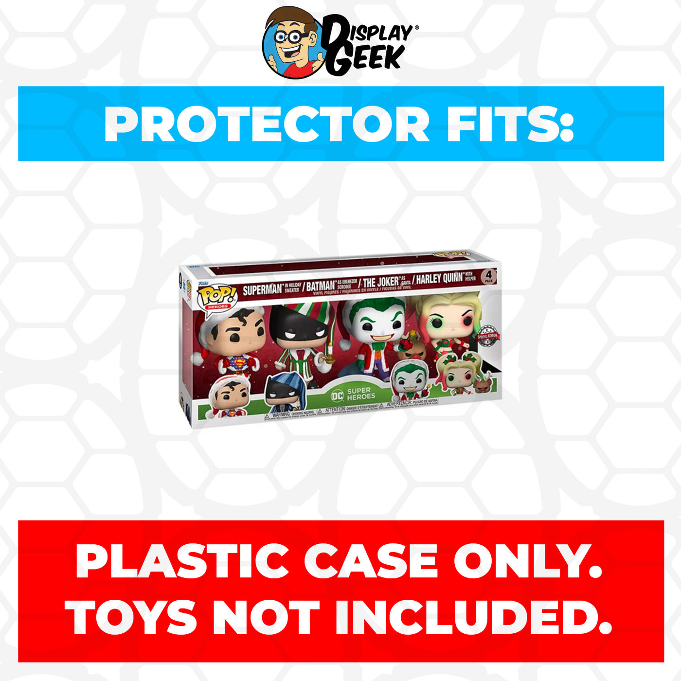 Pop Protector for 4 Pack DC Holiday Funko Pop on The Protector Guide App by Display Geek