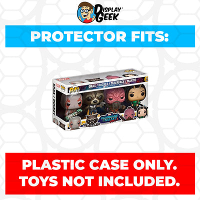 Pop Protector for 4 Pack Drax, Rocket, Taserface & Mantis Funko Pop on The Protector Guide App by Display Geek