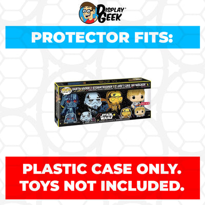 Pop Protector for 4 Pack Darth Vader, Stormtrooper, C-3PO & Luke Funko Pop on The Protector Guide App by Display Geek