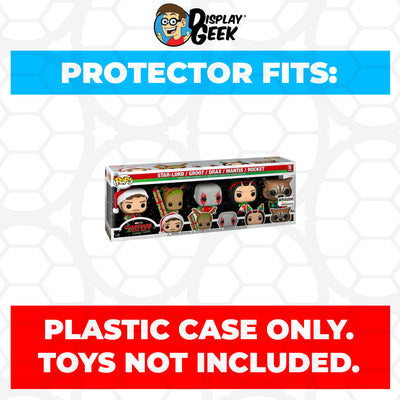 Pop Protector for 5 Pack Guardians of the Galaxy Star-Lord, Groot, Drax, Mantis & Rocket Holiday Funko Pop on The Protector Guide App by Display Geek