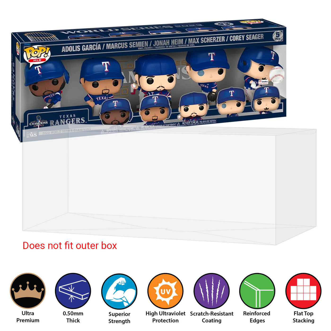 texas rangers mlb world series 5 pack best funko pop protectors thick strong uv scratch flat top stack vinyl display geek plastic shield vaulted eco armor fits collect protect display case kollector protector