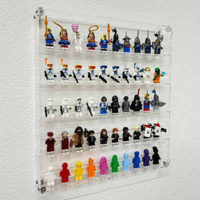 LEGO Minifigures - Wall Mount Display Case for 50 LEGO Minifigures (Acrylic) 3mm thick (15h x 13.5w x 2d) by Display Geek Flying Box 3mm thick dust and dirt protection