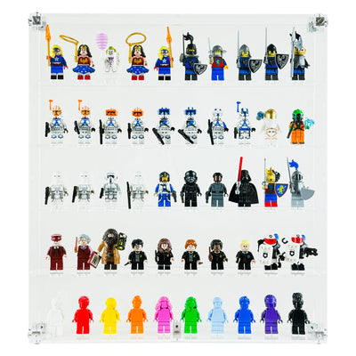 LEGO Minifigures - Wall Mount Display Case for 50 LEGO Minifigures (Acrylic) 3mm thick (15h x 13.5w x 2d) by Display Geek Flying Box 3mm thick dust and dirt protection