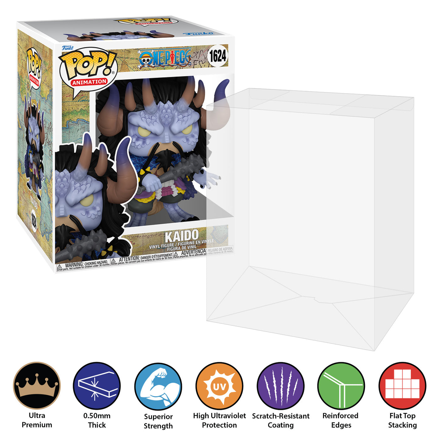 1624 one piece kaido man-beast form 6 inch best funko pop protectors thick strong uv scratch flat top stack vinyl display geek plastic shield vaulted eco armor fits collect protect display case kollector protector