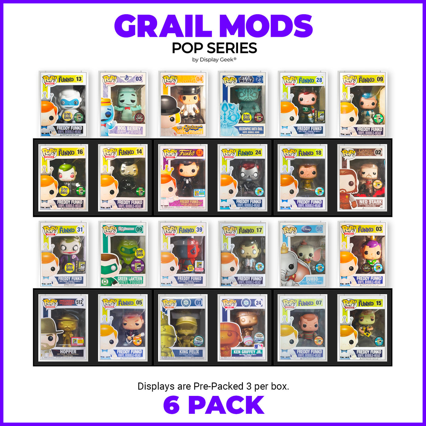 6 Pack Display Geek Grail Mods The Best Funko Pop Vinyl Display Case for Pop Shield Armor Hard Stacks DIY Vaulted Grail Wall Cubbies