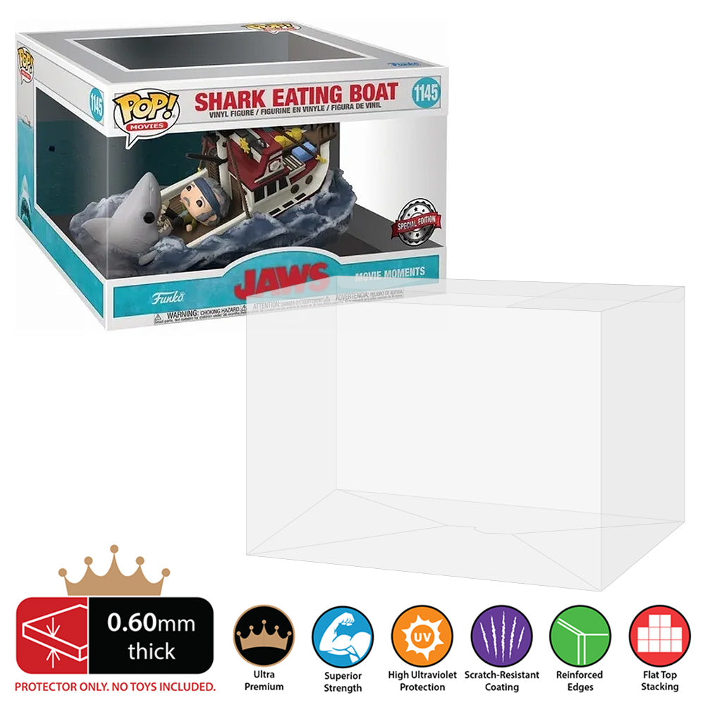 POP MOVIE MOMENTS JAWS SHARK EATING BOAT #1145 GAMESTOP EXCLUSIVE Pop Protectors for Funko (0.60mm thick, UV & Scratch Resistant) 7.25h x 10.75w x 8d