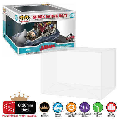POP MOVIE MOMENTS JAWS SHARK EATING BOAT #1145 GAMESTOP EXCLUSIVE Pop Protectors for Funko (0.60mm thick, UV & Scratch Resistant) 7.25h x 10.75w x 8d