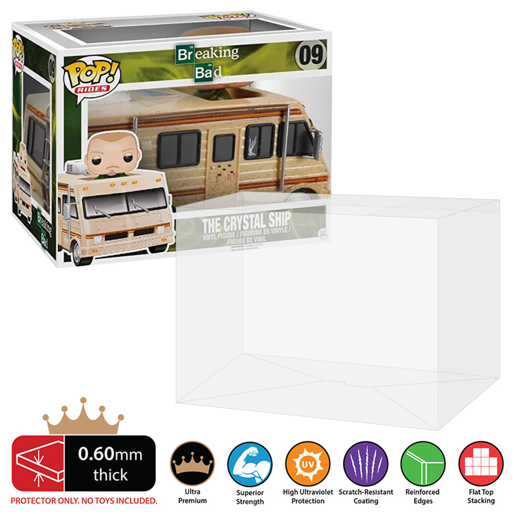 Pop Rides Large Funko Pop Protectors - 0.60mm Thick UV Resistant Funko Pop Shield Protectors - The Best Quality Ultra Premium, Superior Strength, High Ultraviolet Protection, Scratch Resistant Coating, Reinforced Edges, Flat Top Stacking