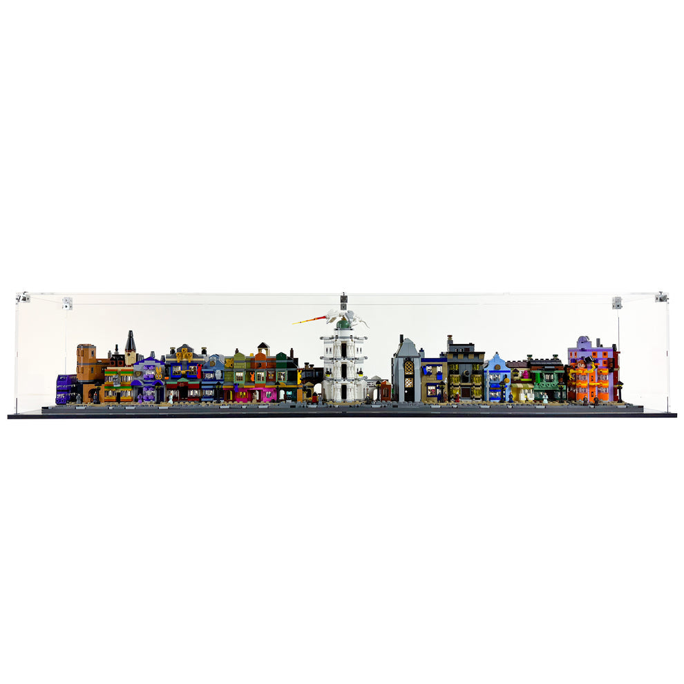 Custom Acrylic Display Case for LEGO Model 76444 - Diagon Alley Wizarding Shops (3mm thick, UV Resistant) 6.75h x 36w x 5.25d