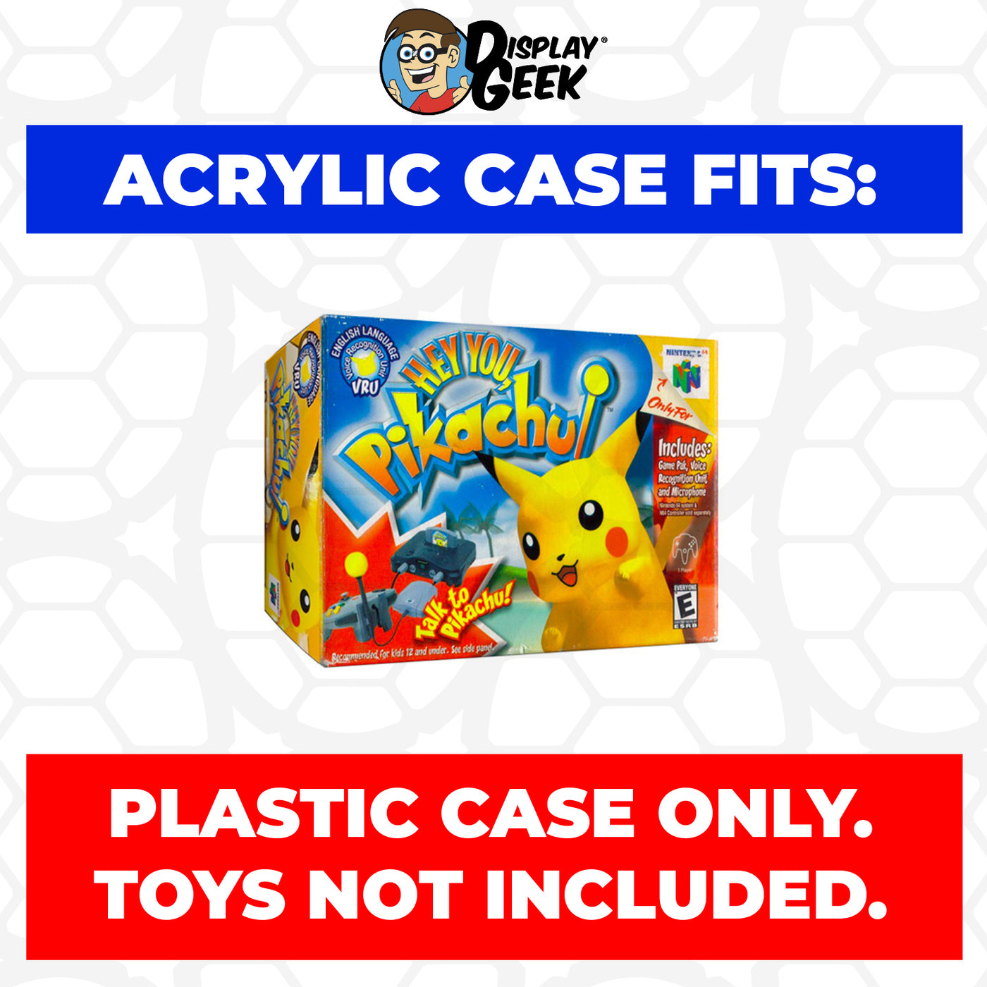 Acrylic Case for N64 Nintendo 64 Hey You, Pikachu Video Game Boxes, 4mm thick, UV Resistant & Magnetic Slide Bottom