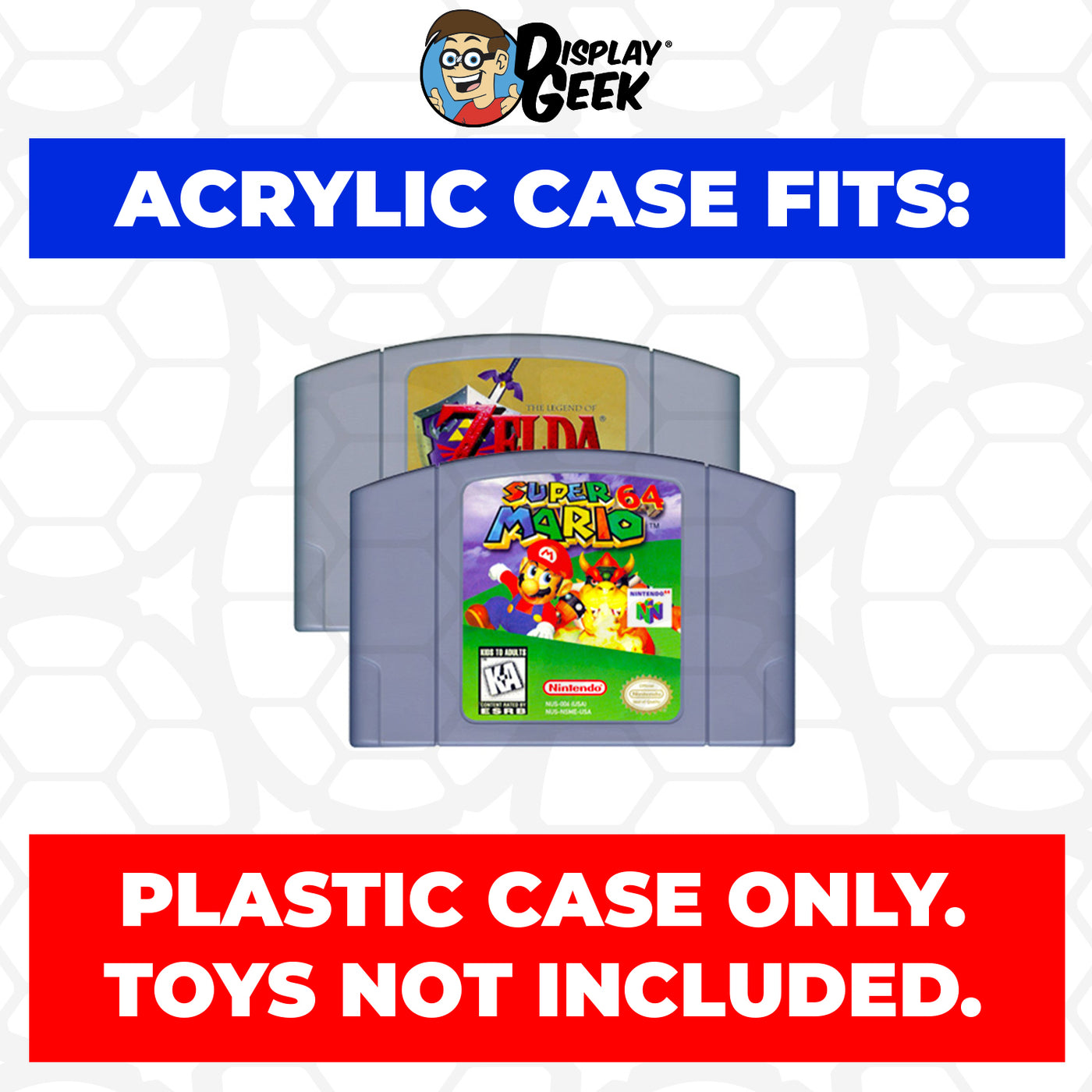 Acrylic Case for N64 Nintendo 64 Standard Video Game Cartridges, 4mm thick, UV Resistant & Magnetic Slide Bottom