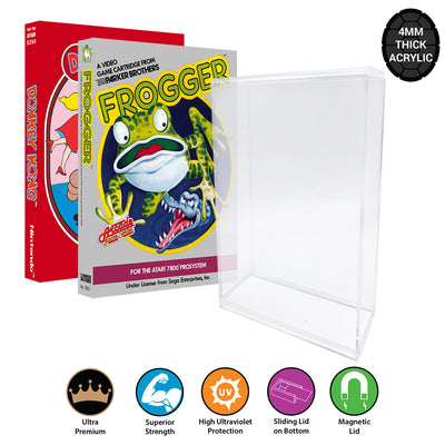 Acrylic Case for ATARI Video Game Box 4mm thick, UV & Slide Bottom on The Pop Protector Guide by Display Geek