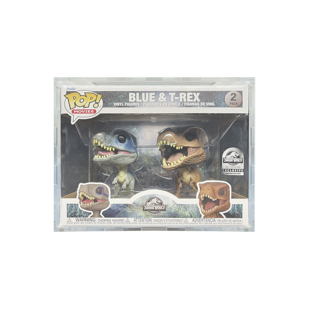 2 PACK BLUE & T.REX - 4.5mm thick Pop Fortress Custom Acrylic Hard Case for Funko Pop Grail Boxes (Fits 6.25h x 8w x 5.5d) Exclusive to Display Geek & The Protector Guide App