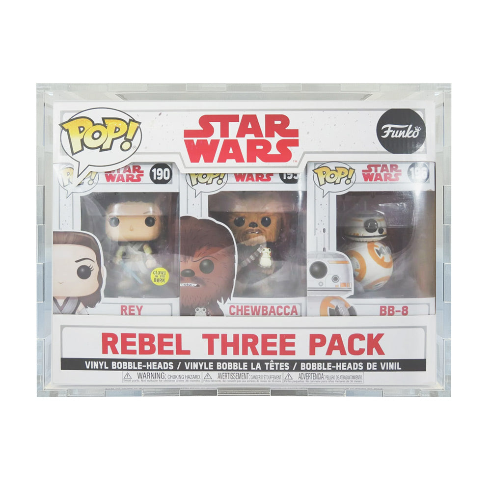 3 PACK REBEL THREE PACK - 4.5mm thick Pop Fortress Custom Acrylic Hard Case for Funko Pop Grail Boxes (Fits 10.5h x 13.75w x 4d)