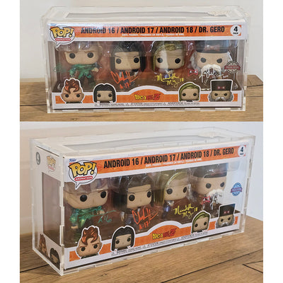 Custom Acrylic Hard Case for 4 PACK DBZ Android 16, Android 17, Android 18 & Dr. Gero Funko Pop Grail Boxes (4.5mm thick) Fits 6.25h x 13.5w x 3.5d