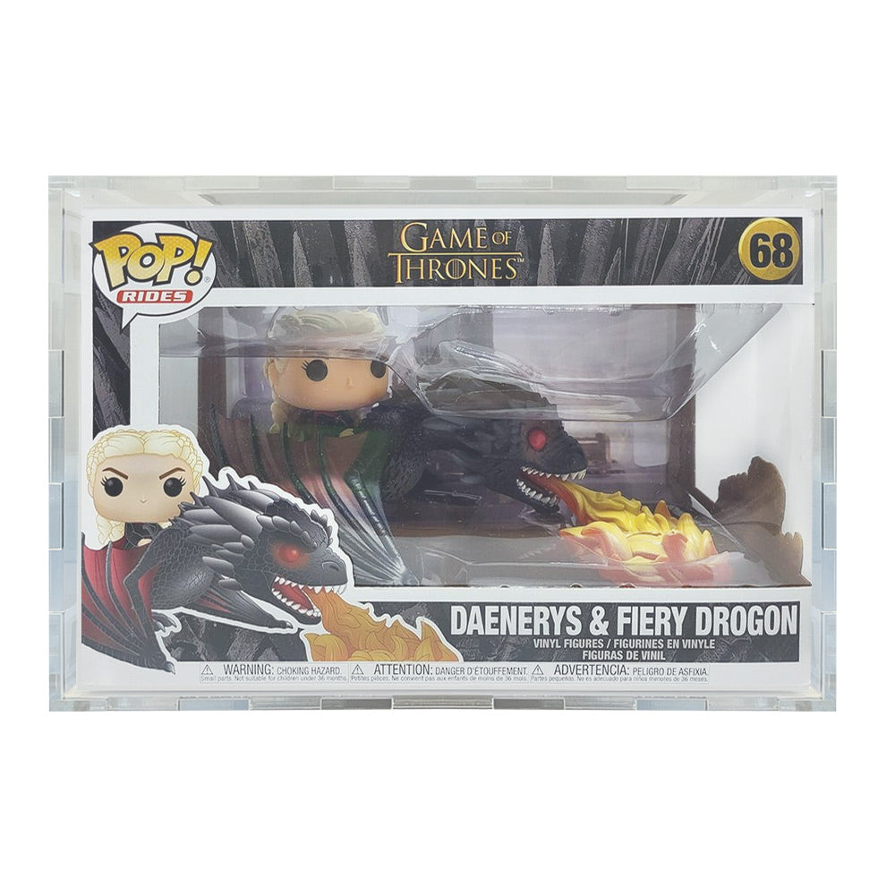 POP RIDES DAENERYS ON FIERY DROGON #68 - 4.5mm thick Pop Fortress Custom Acrylic Hard Case for Funko Pop Grail Boxes (Fits 7.25h x 11.5w x 7d)