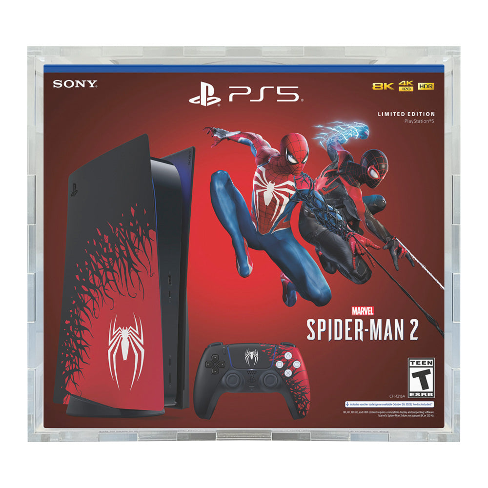 PS5 CONSOLE SPIDER-MAN 2 - 4.5mm thick Pop Fortress Custom Acrylic Hard Case for Video Game Grail Boxes (Fits 16.75h x 18.5w x 6.75d) Exclusive to Display Geek & The Protector Guide App