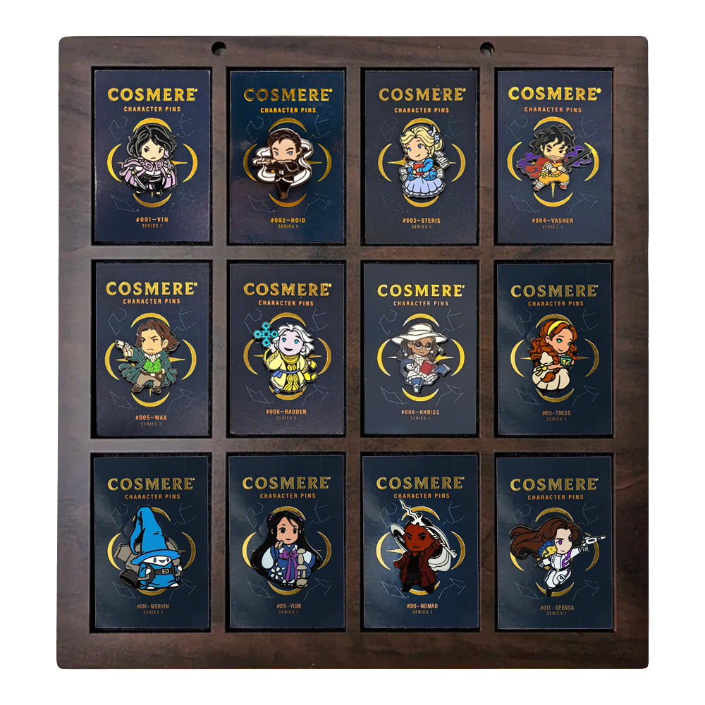 Custom Wood Enamel Pin Display (2" wide x 3" high Slots) Fits Standard Pins and Card Backings by Dragon Woodshop in partnership with Display Geek