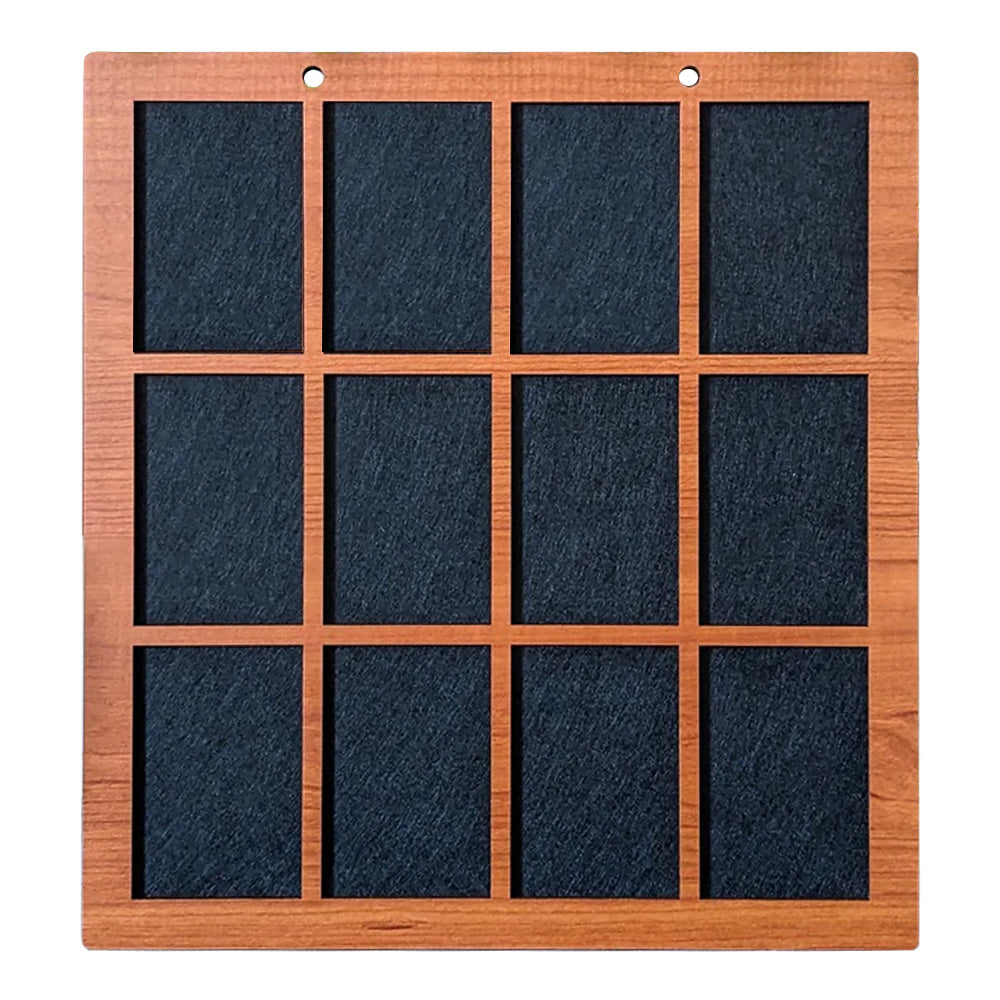 Custom Wood Enamel Pin Display (2" wide x 3" high Slots) Fits Standard Pins and Card Backings by Dragon Woodshop in partnership with Display Geek