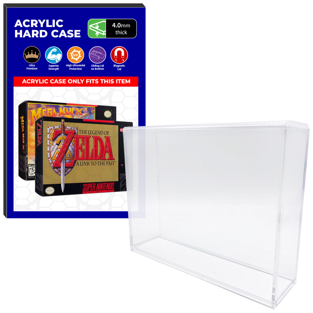 Acrylic Case for SNES Super Nintendo Standard Video Game Boxes 4mm Thick UV Resistant Magnetic Slide Bottom by Kollector Protector