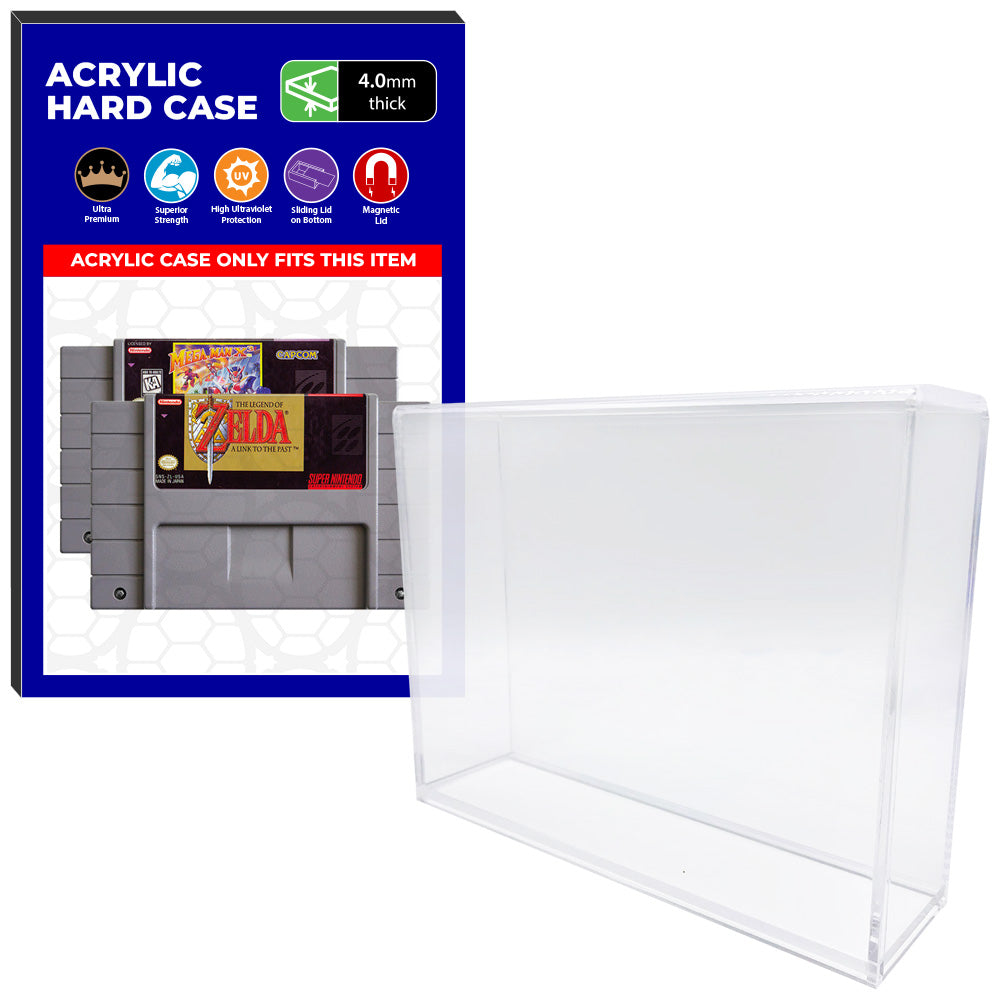 Acrylic Case for SNES Super Nintendo Standard Video Game Cartridges, 4mm thick, UV Resistant & Magnetic Slide Bottom