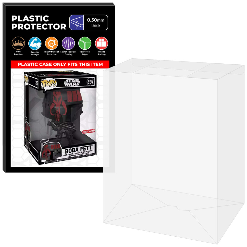 Pop Protector for 10 inch Boba Fett Futura Black #297 Jumbo Funko Pop on The Protector Guide App by Display Geek