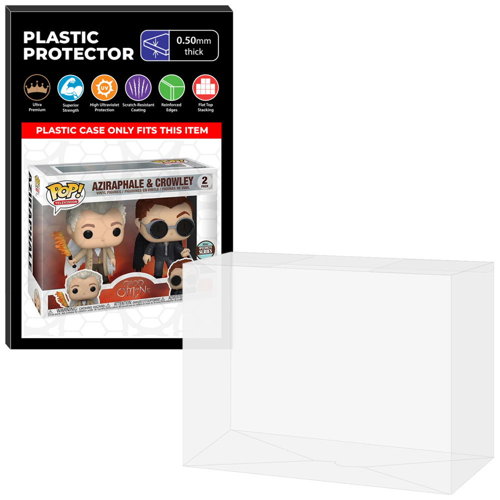 Pop Protector for 2 Pack Aziraphale & Crowley Funko Pop on The Protector Guide App by Display Geek