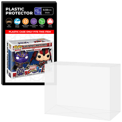 Pop Protector for 2 Pack Black Panther vs Monster Hunter Purple & Red Funko Pop on The Protector Guide App by Display Geek