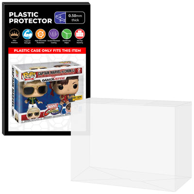 Pop Protector for 2 Pack Captain Marvel vs Chun-Li Player 2 Funko Pop on The Protector Guide App by Display Geek