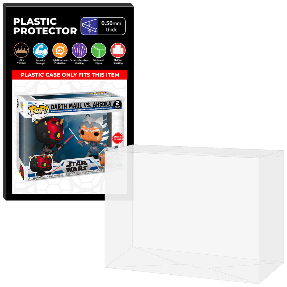 Pop Protector for 2 Pack Darth Maul vs Ahsoka Funko Pop on The Protector Guide App by Display Geek